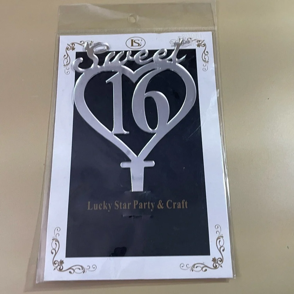 NWT Sweet 16 Cursive Acrylic Mirrored Cake Topper